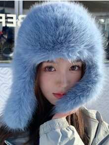 1pc Unisex Fluffy Faux Fur Trapper Hat, Warm Ear Flap Cap, Suitable For Hiking, Skiing, Daily Wear, Party/Holiday/Valentine's Day Gift