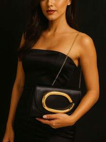 Women's Shoulder And Handbag With Chain Strap And Gold Details, Ideal For Parties, Weddings, And Events. - 黑色 - 查看 8