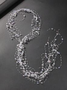 1pc Handmade Bridal Hair Accessory, Colorful Pearl Tassel Wave Hairpin, Wedding Hair Comb Decor, Shiny And Eye-Catching Headpiece - Fantasy Colors - View 6