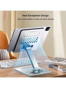 便携式高度可调360°旋转可折叠通用桌面支架，适用于iPad、平板电脑、手机、智能手机 - 坚固的加厚金属支撑杆，稳定耐用，多功能支架，适用于学习、工作、视频通话 - 彩色 - 查看 5