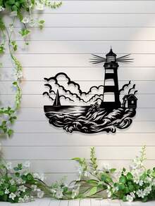 1pc Decorative Nautical Lighthouse Iron Wall Sculpture - Outdoor Seaside Villa Wall Decor, Iron Lighthouse Bathroom Decor, Indoor/Outdoor Hanging Decoration, Elegant Home Patio Balcony Decor, Housewarming Gift