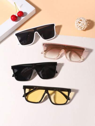 4PCS Youth 12-16 Years Old Polycarbonate Casual Big Square Frame Fashion Glasses For Outdoor And Daily Clothing Coordination