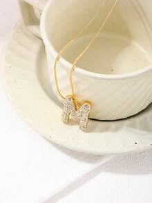 1件时尚简约优雅百搭ins甜美日常超大金属全钻小泡泡26字母镶嵌钻石吊坠项链，适合办公室、通勤、四季皆宜、生日、派对、送给妈妈、女朋友的礼物 - 金色鑲鑽 - 查看 19