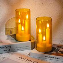 3-Wick Flameless LED Candle, Battery Operated, Suitable For Halloween, Romantic Weddings, Home Decor, Etc. - White - View 5