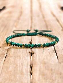 Bracelet ajustable en pierre de malachite de 4 mm - Bracelet délicat de transformation et de protection en pierre de gemme verte - Bijou de guérison minimaliste en malachite, cadeau pour elle, cadeau pour lui