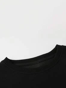 Women's Y2K Personalized Contrast Color Letter Cute Cartoon Black Snowman Print Black Ribbed Loose Comfortable Casual Versatile Daily Commute Home Fashion Long Sleeve Crew Neck Sweatshirt - Black - View 5