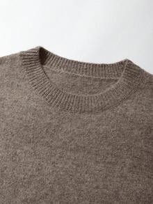 Suéter corto de mujer Dila Polly de unicolor, versátil y casual, para otoño/invierno - Caqui - Ver 6