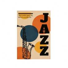 1pc Frameless Canvas Retro Jazz Saxophone "JAZZ" Slogan Decor – Fits Jazz-Style Bar/Vintage Living Room Wall Decor; Ideal For Jazz Culture Enthusiasts, Vintage Decor Lovers | Canvas Only - Multicolor - View 13