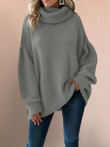 New Women's Casual Fashionable Minimalist Solid Color Knitted Turtleneck Sweater, Autumn/Winter - Grey - View 6