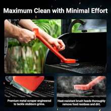 ThermoMaven - Cepillo para Polvo de Parrilla con raspador y 3 Cabezales de Cepillo para Polvo reemplazables, Herramienta de Limpieza Segura sin cerdas, Limpiador de Parrilla para Barbacoa,(Rojo -) - Multicolor - Ver 4