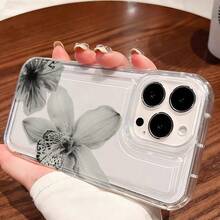 Flower 1pc Black & Gray Floral Transparent Air Cushion Minimalist TPU Shockproof Phone Case Compatible With IPhone 17/16/15/14/13/12/11 Pro Max, Galaxy A55/54/53/52/51, S25/24/23/22/21 Series - Multicolor - View 3