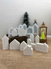 1pc 12-Cavity 3D Nordic Style Mini House Silicone Mold, Suitable For Candles, Soaps, Clay And Concrete Crafts - White - View 3