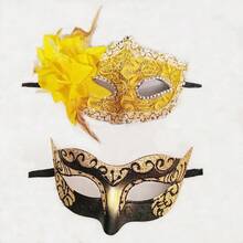 2pcs Lace Couple Masks, Masquerade Ball Masks, Bridal Costume Eye Masks, Venetian Party Masks, Suitable For Valentine's Day, Christmas, New Year Party, Costume Party (Includes Artificial Feathers) - Multicolor - View 5