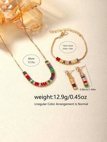 SOKI Set Perhiasan Kristal Pelangi 5 Buah, Set Perhiasan Wanita berupa Gelang, Kalung, dan Anting-anting Berlian Imitasi Bulat Berwarna-warni, Kotak Hadiah Perhiasan Jam Tangan Mewah Berkilau, Cocok untuk Hadiah Fashion Pesta Pernikahan (Kotak Tidak Termasuk) - Emas - View 5
