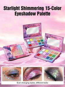 HANDAIYAN 15-Color Glitter Eyeshadow Palette, Pearlescent Shimmery Natural Long-Lasting Eyeshadow, Suitable For Parties, Cosplay, Christmas Gifts, Winter Essential - 彩色 - 查看 4