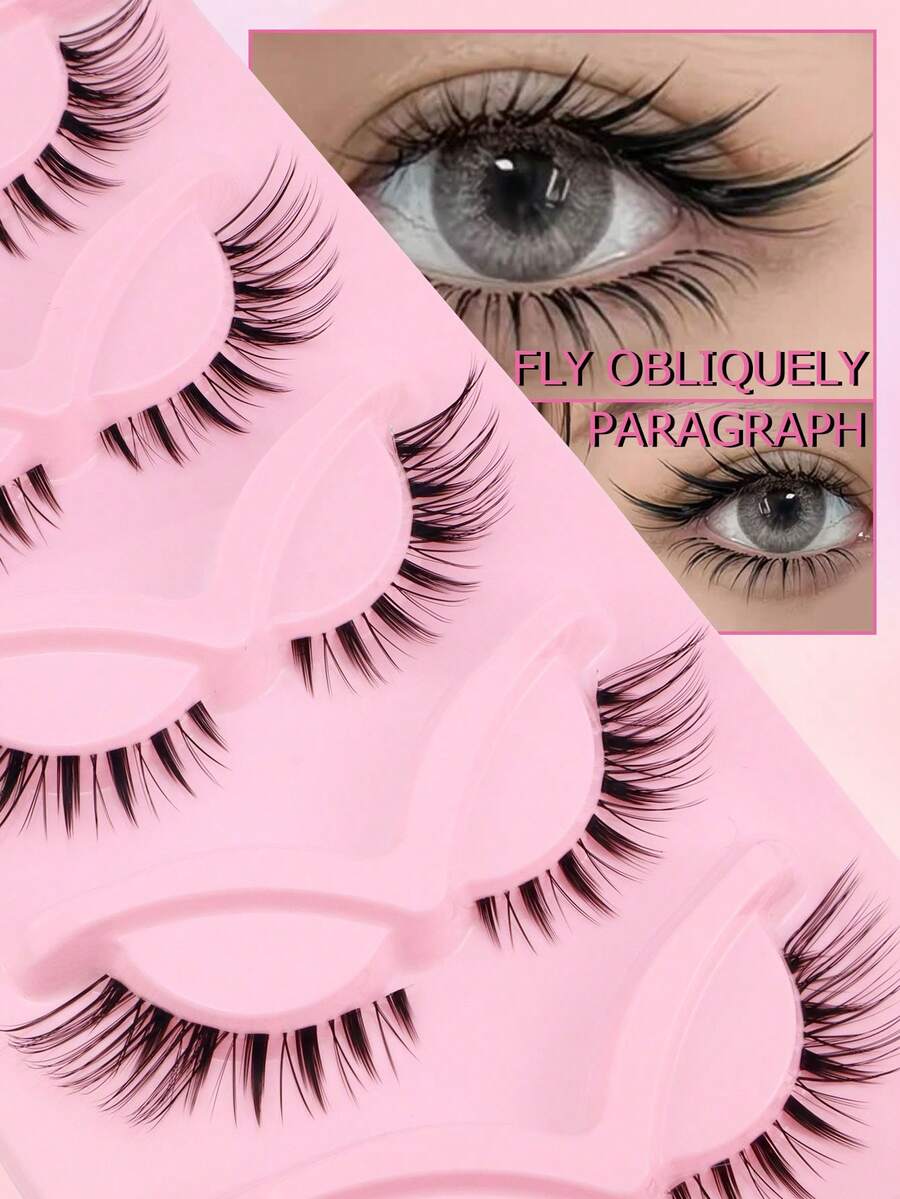 5 Pairs Natural Fiber Foxy Eyelashes, Lightweight Curly Invisible Band False Eyelashes, Reusable Faux Mink Lashes For Travel - fox eye lashes - View 1