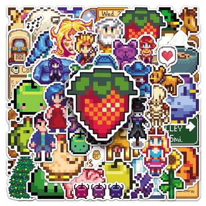 50 miếng dán hoạt hình Stardew Valley, miếng dán trang trí sáng tạo cho chai nước, ốp lưng điện thoại, sổ lưu niệm