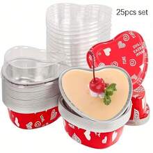 10/25/50 Valentine's Day Aluminum Foil Cake Box Lid, 3.4 Oz/100ml Heart-Shaped Cake Box, Suitable For Valentine's Day, Mother's Day, Wedding Sets - Red - View 12