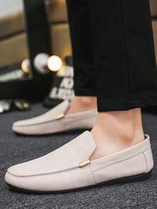 1 双男士套脚乐福鞋，2025 新款套脚休闲鞋，时尚百搭，耐脏面料，软底防滑驾驶鞋，平底舒适商务鞋，轻便透气莫卡辛鞋（尺码偏小，建议选大一码） - 米色 - 查看 2