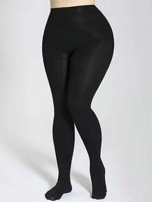 High Waist Opaque Black Comfortable Pantyhose: Super Stretchy And Pantyhose, Plus Size Friendly, With Tummy Control And Lifting Effect To Create A Slender Silhouette. Breathable Fabric Suitable For Casual And Formal Occasions, Flattering For All Body Types. - Black - View 6