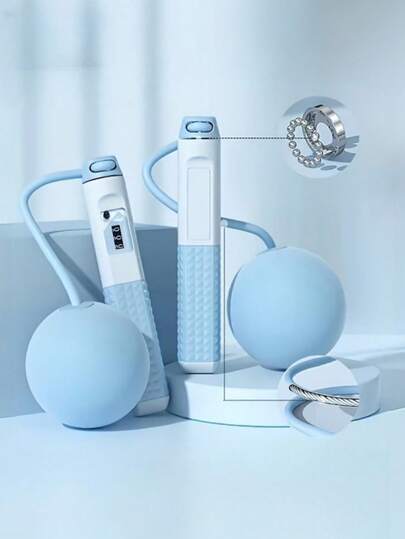 2 件装加重跳绳，跳绳和加重球两用，可高效燃烧卡路里，帮助减肥 - 带计数功能，配有收纳袋，硅胶材质，是健身运动的理想之选