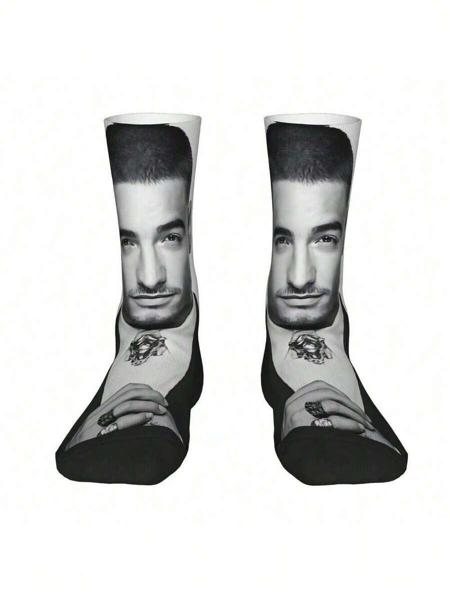 Maluma Men'S Fashion Socks - Black & White Contrast Design With Bold "MALUMA" Print, Comfortable Polyester Blend, Perfect For Casual Attire, Home & Outings, Stylish And Durable, Everyday Socks | Bold Print Socks | Knit Construction, Cute Socks - 2件 - 查看 1