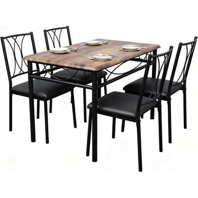Conjunto de mesa de comedor de cocina de 5 piezas Muebles, mesa y sillas Conjunto de 4 personas, marco de metal Mesa rectangular moderna de madera con / sin sillas tapizadas para pequeño espacio comedor, comedor