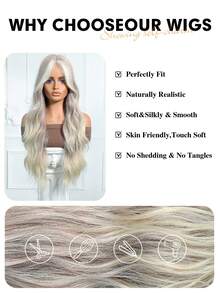 28 Inch Long Brown Synthetic Wig, Middle Part Blonde Long Curly Hair, Suitable For Women's Daily Wear, Cosplay, Natural And Realistic, Can Be Used For Halloween, Christmas, New Year, Carnival, Music Festivals, Ideal Gift For Girls, Summer Graduation, Holidays, And Perfect For Halloween And Christmas. - Blonde Highlight - View 7