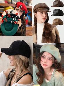 1 szt. Czerwony beret na Boże Narodzenie, uniwersalny kapelusz fotografa, trójwymiarowy dekoracyjny kapelusz świąteczny w kształcie choinki, zapewniający pełną świąteczną atmosferę na Boże Narodzenie, Walentynki i Nowy Rok.