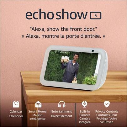 LBYAmazon Echo Show 5 newest model Smart display with deeper bass and clearer sound Glacier White with Alexa+ Early AccessLBY18