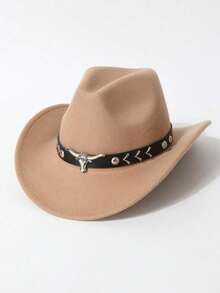 1 Sombrero de vaquero estilo occidental de poliéster para hombres, sombrero de estilo vintage, decoración con forma de toro, adecuado para uso casual diario, fiesta de vaqueros occidentales, bar de vaqueros (talla única) - multicolor - Ver 3