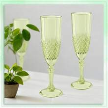 Sage Green Champagne Flutes,Plastic Wine Glasses Goblets Cups Reusable Glassware, For Thanksgiving Christmas Weddings Bachelor Parties Toasting And Events - 青檸色 - 查看 5