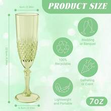 Sage Green Champagne Flutes,Plastic Wine Glasses Goblets Cups Reusable Glassware, For Thanksgiving Christmas Weddings Bachelor Parties Toasting And Events - 青檸色 - 查看 2