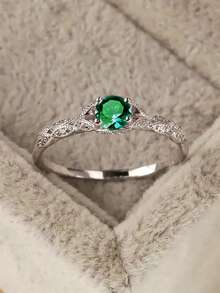 1 PC Elegant Cubic Zirconia Ring For Women For Wedding Engagement Anniversary Party Jewelry Valentine's Day Gift - Green - View 14