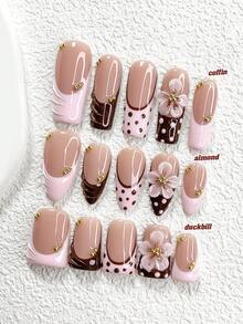 10pcs Y2K 3D Exquisite Vivid Flower Nail Kit, 3D Handmade Flowers Accent, Transparent Water Droplets Design,Polka Dot Pattern False Nails,Glamorous Floral Elements French Manicure, Elegant Yet Youthful, Available In 3 Sizes, Including Nail Art Tools(1 Sheets Jelly Stickers+1PC Nail File),Suitable For Daily, Casual, Wedding,Holiday Wear, Best Gift For Women And Girls - 彩色 - 查看 1