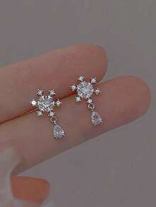 1 Pair Elegant Christmas Snowflake Water Drop Pendant Earrings, Suitable For Women Any Occasion, Christmas Holiday Gift