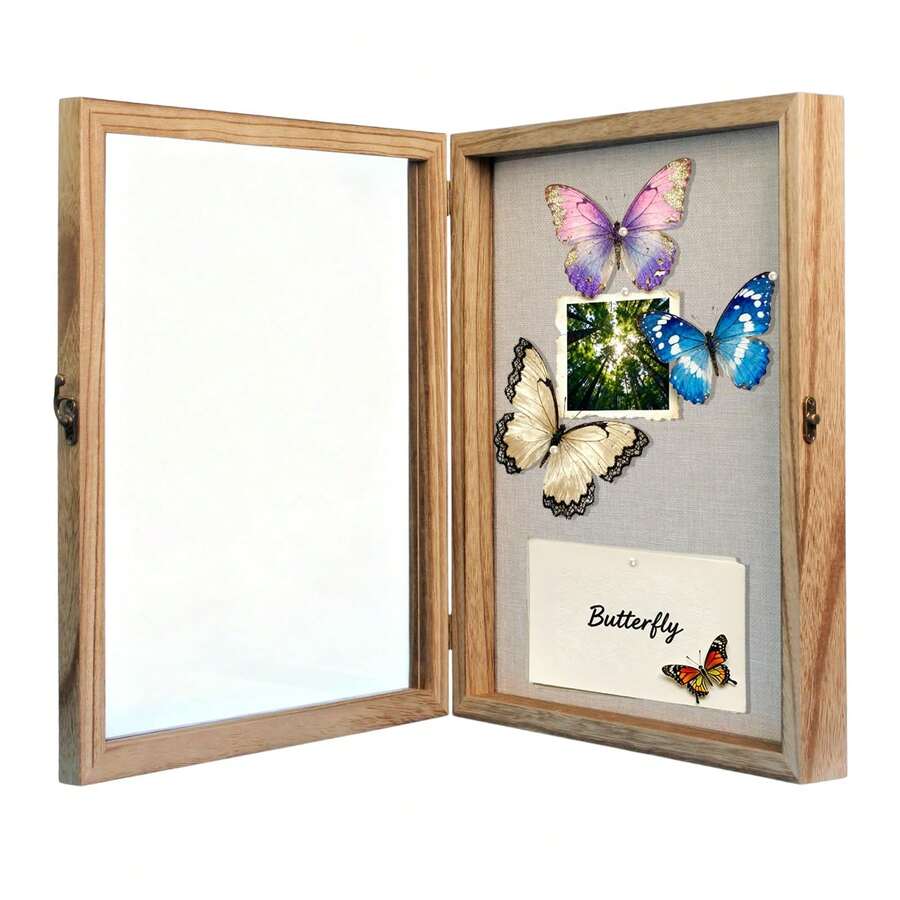 11x14 Shadow Box Frame - Real Glass Window With Hinges And Secure Lock,Keepsake Shadow Box For Flowers & Pet Memoria,Memory Box,Deep Box Frame,Picture Frame Display Case For Savings, Linen Fabric Backing For DIY Craft, Glass Front,Rose Wall Hanging Decoration,Gift - màu nâu - Xem 1