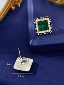 1 par de pendientes cuadrados de acrilico verde con decoración de rhinestones de lujo para boda, citas, fiestas y bailes