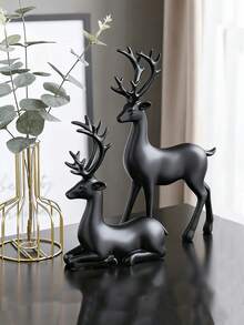 زوج من التماثيل الزخرفية الذهبية، غزال وفيل صغير، ديكور غرفة المعيشة وغرفة النوم وخزانة البار والفندق وطاولة الطعام، مناسبة كهدايا لرأس السنة والعيد الحب