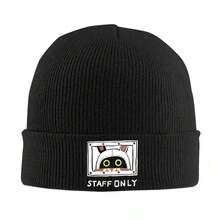 Bangboo Zenless Zone Zero Beanie - Black Knitted Winter Hat With Cartoon Character Design, Unisex Warm Polyester Gaming Hat, Outdoor Accessories, No Battery - 黑色 - 查看 9