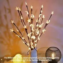 1pc 20 LED Branch Lights String With Moon & Star Pattern, Warm White, Battery Powered (Batteries Not Included), Suitable For Bedroom, Living Room And Indoor Decor - Star and Moon Tree Branch Lantern - View 1
