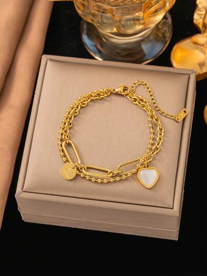 1 chiếc vòng tay hạt trái tim bằng thép không gỉ, phong cách Hip-Hop Pháp thời trang giản dị tối giản đa năng, thích hợp để đeo hàng ngày, dạo phố, ngày lễ tình nhân, tiệc tùng, ngày lễ, làm quà tặng (Bao bì túi OPP)