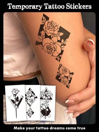 3 ark tillfälliga kroppskonsttatueringar för kvinnor och män, med blommiga och geometriska mönster, vattentäta falska tatueringar, varar i 2–5 dagar, lämpliga för användning på armar, nacke, axlar, bröst, ben och vrister. Perfekt för högtidsfester och musikfestivaler, lätta att applicera och ta bort.