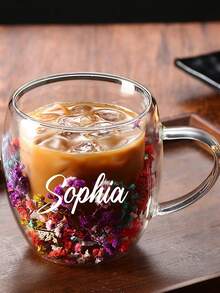 Handmade Glass Mug With Real Dried Flowers, Personalized Floral Glass Cup, Plant-Themed Drinkware Set, Customizable With Name Text, Coffee/Tea Cup, Multi-Functional, Durable, Elegant, Reusable, Refined, Fashionable, High-Quality, Colorful, Modern, Customizable, Personalized, Unique, Ideal Gift For Him - Multicolor - View 4