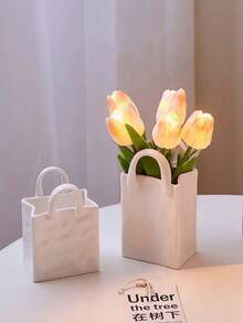 1pc White & Gold Handbag Shaped Resin Vase, This Handbag Vase Is Perfect For Displaying Fresh Flowers On Coffee Tables, Dressers, Living Rooms And Bedrooms, Adds A Charming Modern Vibe To Home Decor, Suitable As A Valentine's Day Gift - Multicolor - View 5