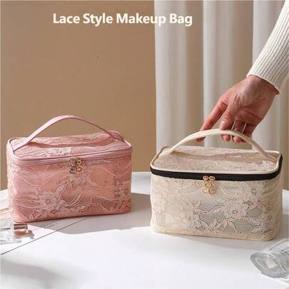 Colorful Lace Mesh Cosmetic Bag - Large Capacity Lightweight Makeup Bag, Portable Travel Organizer For Makeup And Toiletries