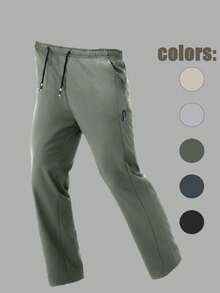 男士加厚抓绒舒适运动裤，适合秋冬季穿着，带口袋，休闲风格，加厚保暖。运动休闲裤，适合寒冷天气居家休闲和户外快速跑步。 - 軍綠色 - 查看 4