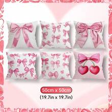 6件套浪漫粉色蝴蝶结单面印花抱枕套 - 蜜桃绒抱枕套（不含枕芯） - 彩色 - 查看 13