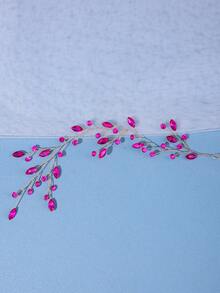 1pc Elegant Crystal Leaf Bridal Hair Accessory,Wedding Hair Accessories - Màu Hồng Tươi - Xem 2