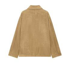 Women's Button Front Utility Jacket, Large Pocket Design, Autumn/Winter Faux Suede Practical Coat - Ginger - View 6